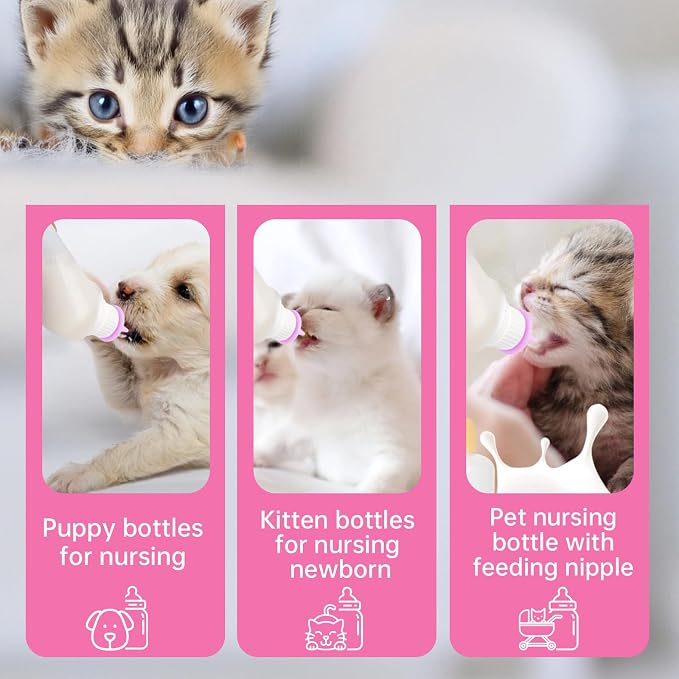 5Pack Kitten Bottle for Nursing Puppy Milk Kitten Bottles Feeding Kit Silicone - Image 4