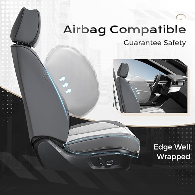 Coverado Car Seat Covers Full Set, Car Seat Protector Waterproof, Nappa Leather - Image 5