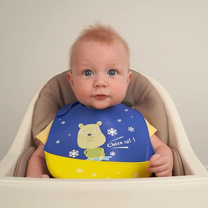 Silicone Baby Bibs Unisex, Self-Feeding, Catch-all Large Pocket, 6-48 months - Image 3