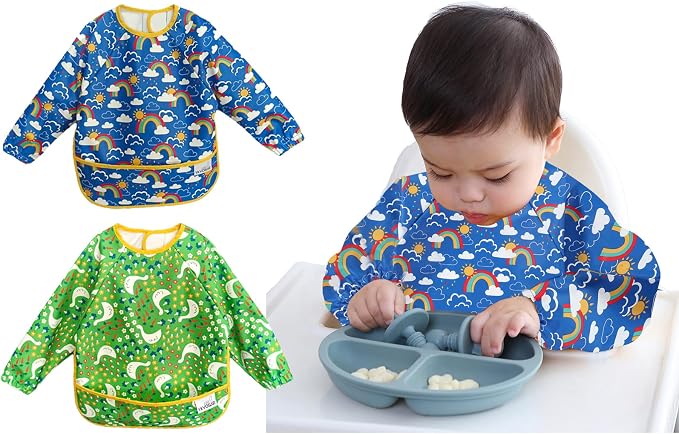 2 Pack Baby Bibs for Boy, Baby Bibs for Eating, Mess Proof Baby Bib, Full by YKVOSAR