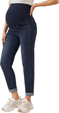 POSHGLAM Women's Maternity Jeans Over Belly Comfy Stretch 28'' Boyfriend Jeans by POSHGLAM