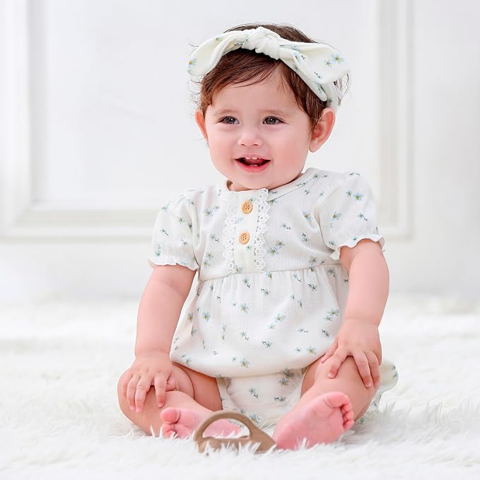 Newborn Baby Girl Clothes Cotton Bubble Romper Floral Short Sleeve Bodysuit 3 - Image 6