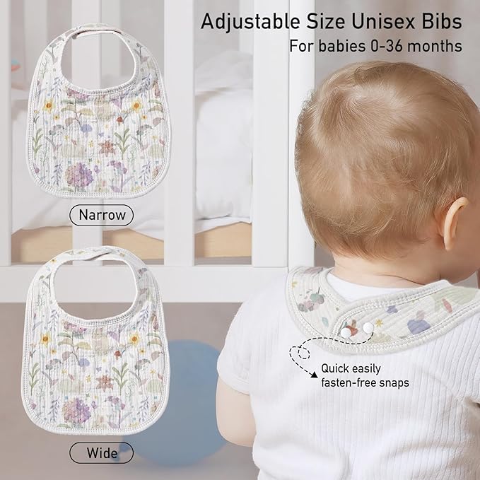 GLLQUEN BABY Muslin Drool Bibs for Boys Girls 8 Pack, Adjustable Baby Bibs for - Image 5