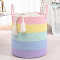 52L Rainbow Storage Basket for Organizing, Cotton Rope Woven Blanket Basket by Degeyoyo