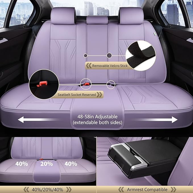 FLORICH Leather Car Seat Covers Full Set, Universal Full Coverage Car Seat - Image 4