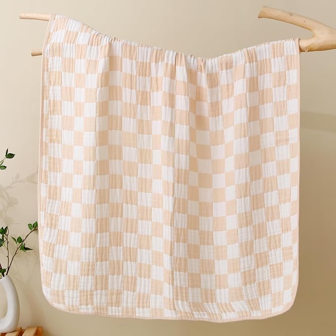 Ultra-Soft Checkered Muslin Baby Blanket - Image 5