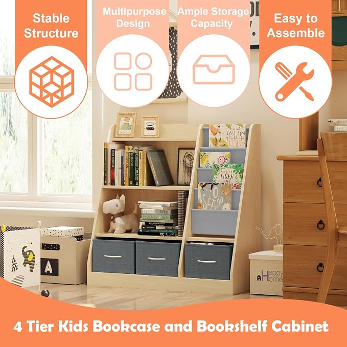 Kids Bookshelf Wood Montessori Toy Storage Organizer Cabinet Shelf Child - Image 6