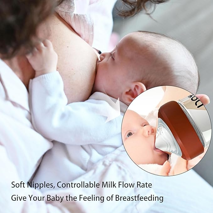 Natural Glass Baby Bottle for Breastfeeding Babies, 8oz Anti-Colic Baby Bottle - Image 3