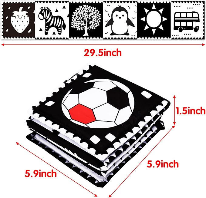 Thremhoo Black and White High Contrast Baby Toys 0-6 Months Soft Book - Image 6