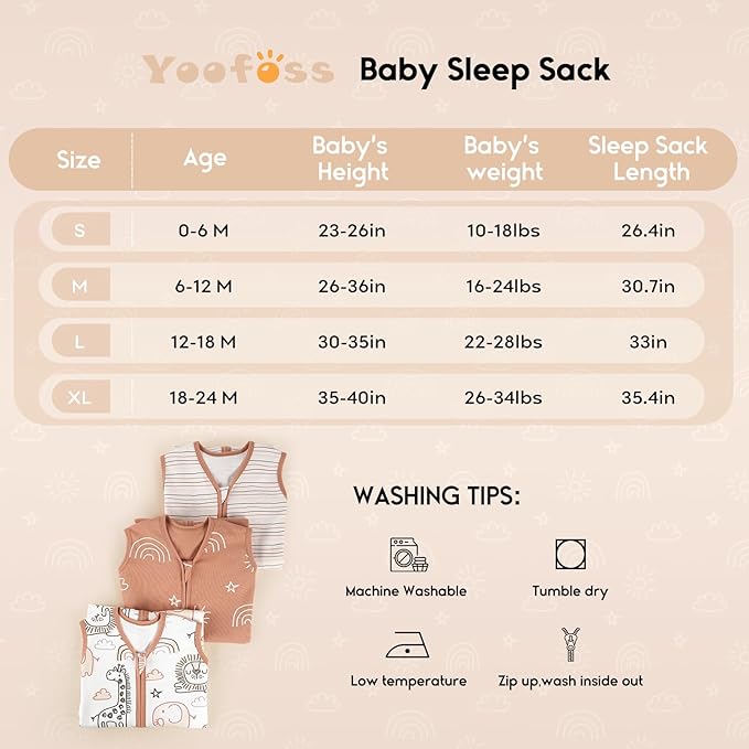 Yoofoss Baby Sleep Sack 6-12 Months 0.5 Tog Wearable Blanket - Image 5