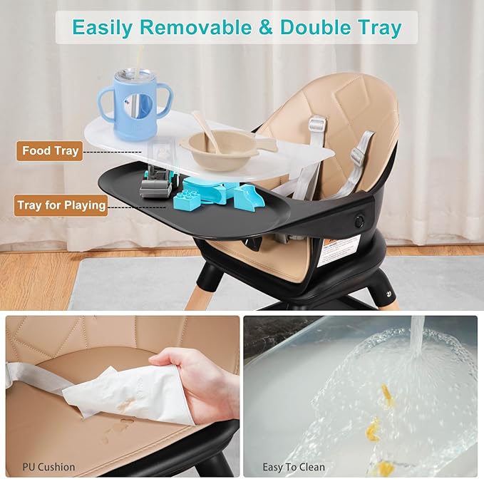 High Chair, 6 in 1 Wooden Convertible High Chairs - Image 4
