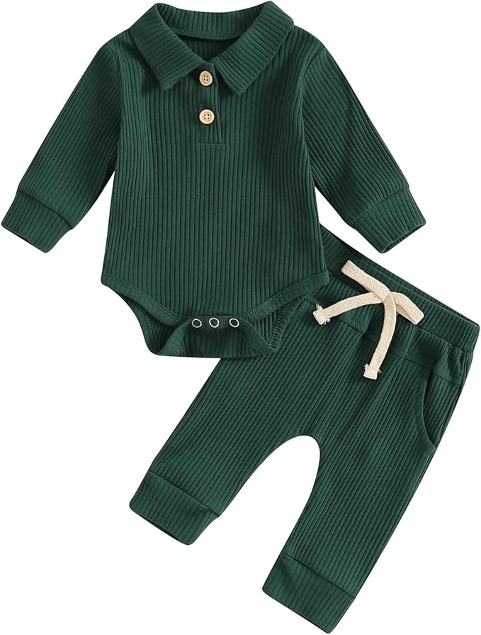 Newborn Baby Boy Girl Clothes Ribbed Knitted Long Sleeve Romper Pants Solid by MABABY