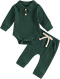 Newborn Baby Boy Girl Clothes Ribbed Knitted Long Sleeve Romper Pants Solid by MABABY