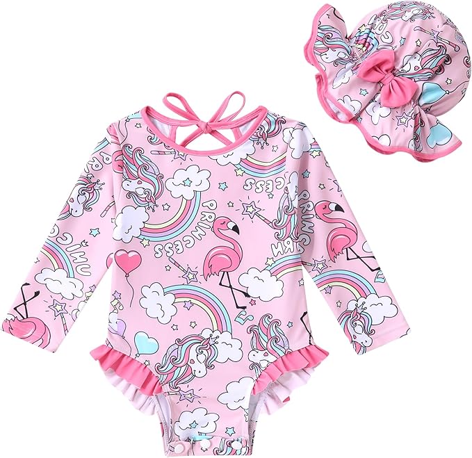 YOUNGER TREE Infant Baby Girls Swimsuit Long Sleeve Swimsuits One Piece by YOUNGERTREE