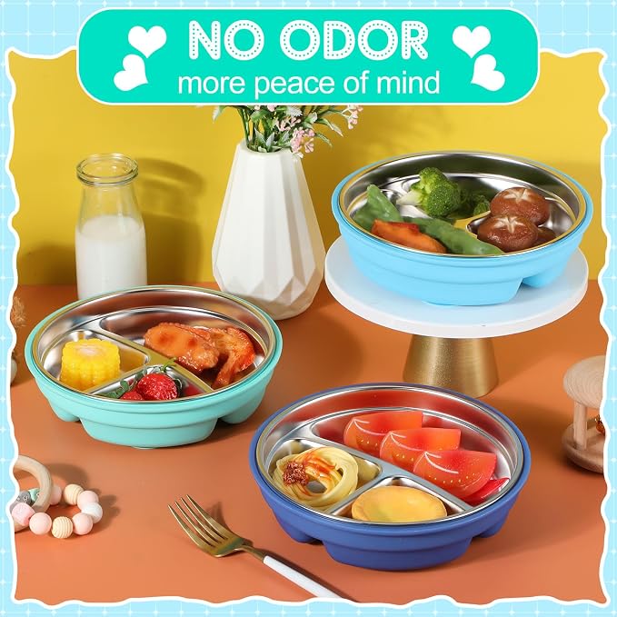 Nuogo 3 Pcs Stainless Steel Baby Suction Plates - Image 6