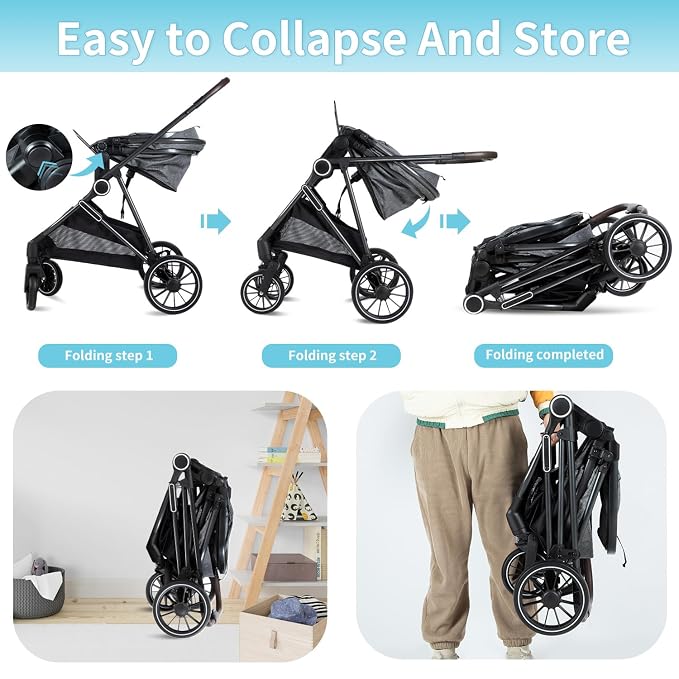 ANNA QUEEN 2 in 1 Baby Stroller, Folding High Landscape Infant Stroller - Image 7