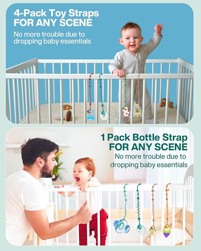 Toy Straps for Baby, Silicone Tether Pacifier Clip, No Throw Travel Essential - Image 5