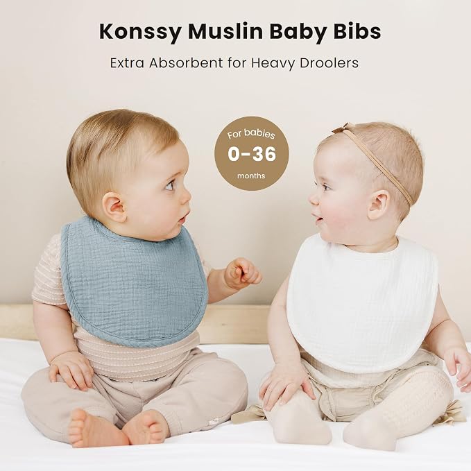 Konssy Muslin Baby Bibs 8 Pack Baby Bandana Drool Bibs Cotton - Image 3