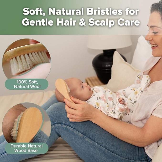 haakaa Wooden Baby Hair Brush for Newborns and Toddlers Baby Brush Natural Soft - Image 4