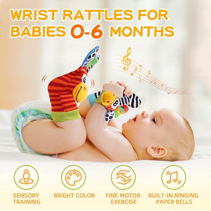 Baby Toys 0-6 Months, Wrist Rattles Foot Finder Socks Set, Infant Rattle Socks - Image 4