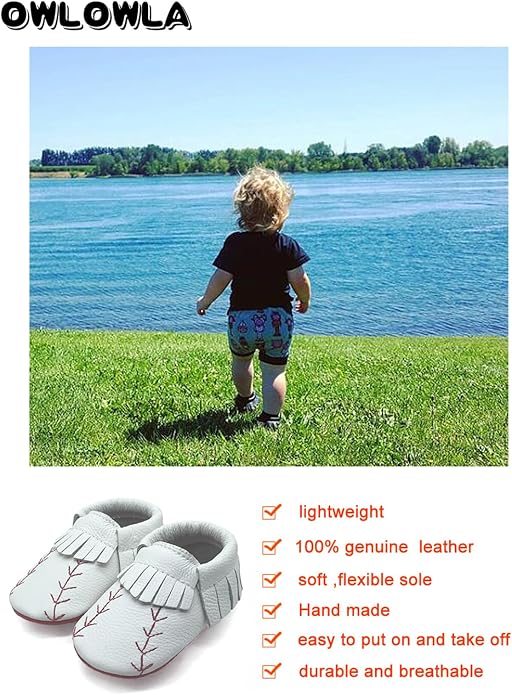 OWLOWLA Baby Moccasins Soft Sole Leather Baby Shoes Infant Toddler Pre-Walker - Image 3