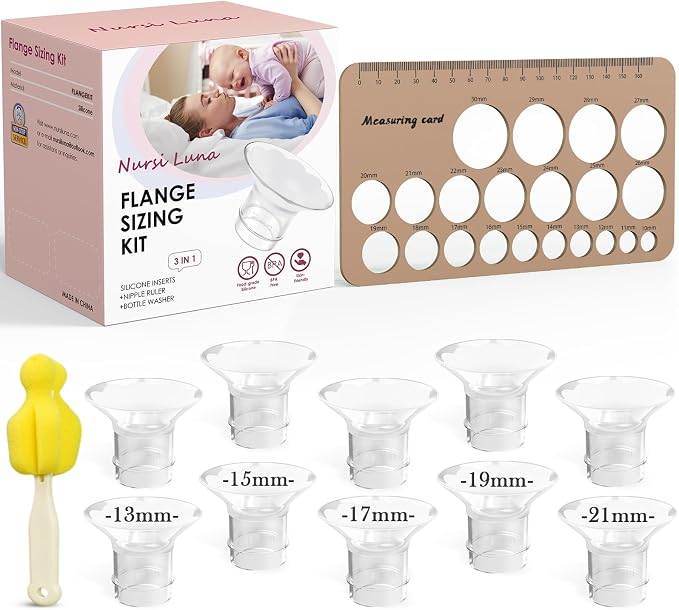 Flange Sizing Kit 3 in 1 with 10PCS Flange Inserts 13/15/17/19/21mm, Silicone by NursiLuna