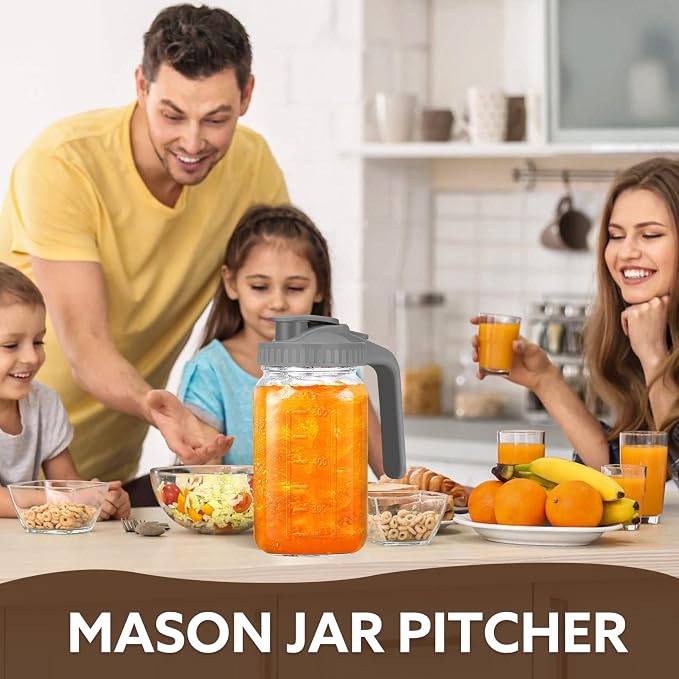 Glass Pitcher with Lid, 64 OZ Mason Jar Pitcher Double Leak Proof, 2 Quart - Image 6