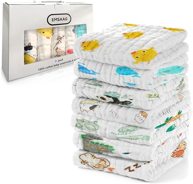 Gift Boxed Animal Pattern Baby Washcloths Pack of 7 by Unknown