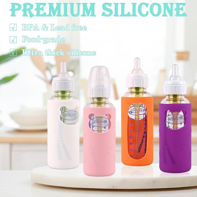 4 Pack Silicone Sleeves for Dr Brown's Glass Baby Bottles, Anti Breakage Baby - Image 5