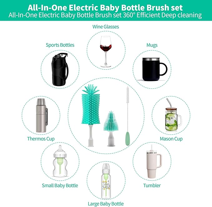 Electric Bottle Brush Cleaner New Upgrade, Portable Electric Baby Bottle Brush - Image 5