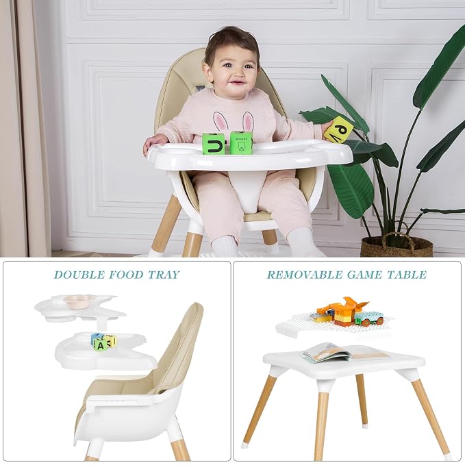 6 in 1 High Chair for Babies & Toddlers, Convertible Wooden Baby Highchair - Image 4