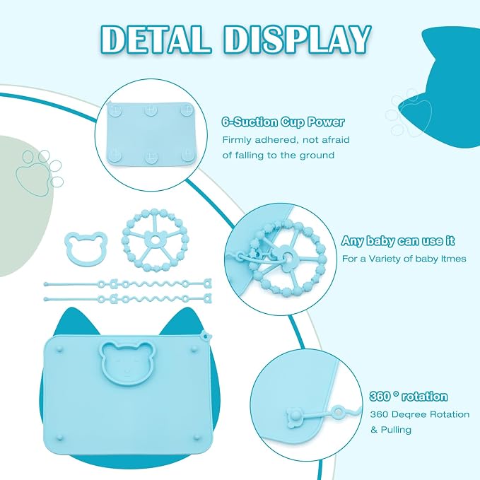 2 Pack Baby Silicone Mat with Suction Base and 4 Stretchable Straps, 6 Strong - Image 6