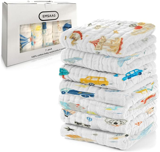 Car Pattern Baby Washcloths Pack of 7 by Unknown