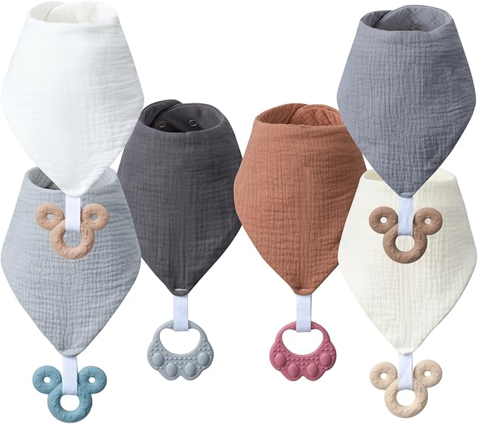 Baby Teething Bibs 6-Pack with Attachable Teether by Unknown