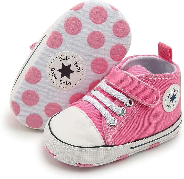 Meckior Baby Girls Boys Canvas Sneakers Soft Sole High-Top Ankle Infant First by Meckior