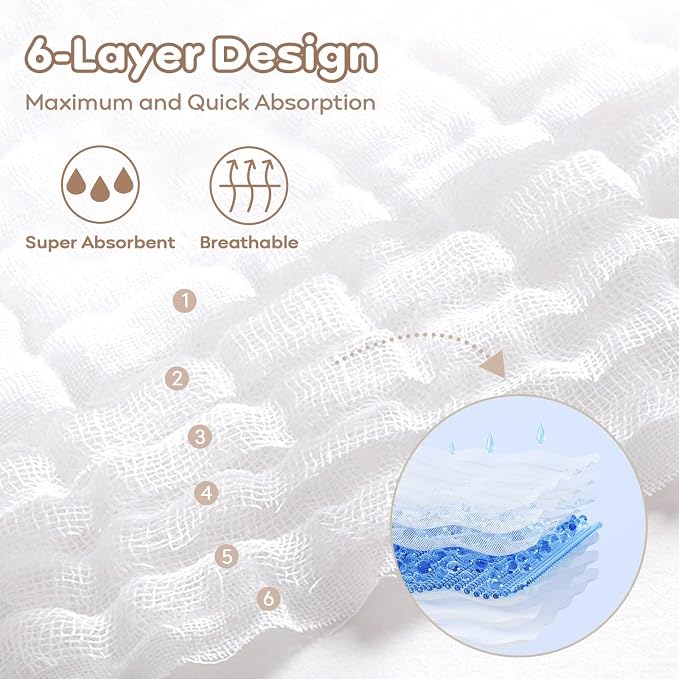 Yoofoss Muslin Baby Washcloths 100% Cotton Face Towels 6 Pack Wash Cloths - Image 4