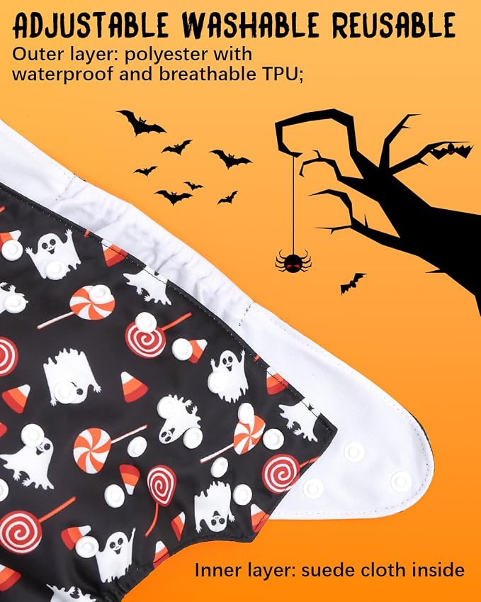ALVABABY Halloween Baby Cloth Diapers One Size Adjustable Washable Reusable - Image 3