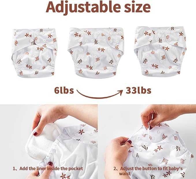 HappyFlute 9 Sets Newborn Baby Cloth Pocket Diapers One Size Adjustable Reusable - Image 3