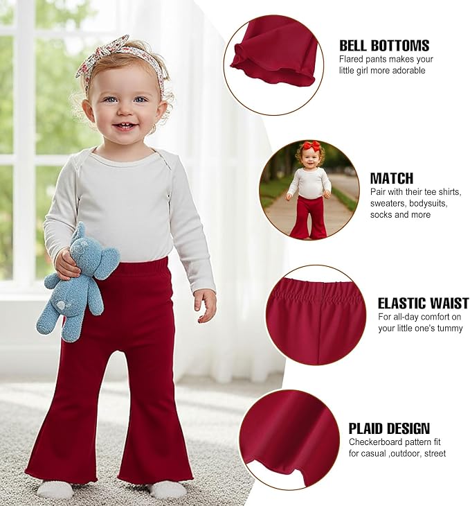 SOBOWO Checkered Baby Girl Flare Pants 3 Pack Toddler Bell Bottoms Plaid Ruffle - Image 3
