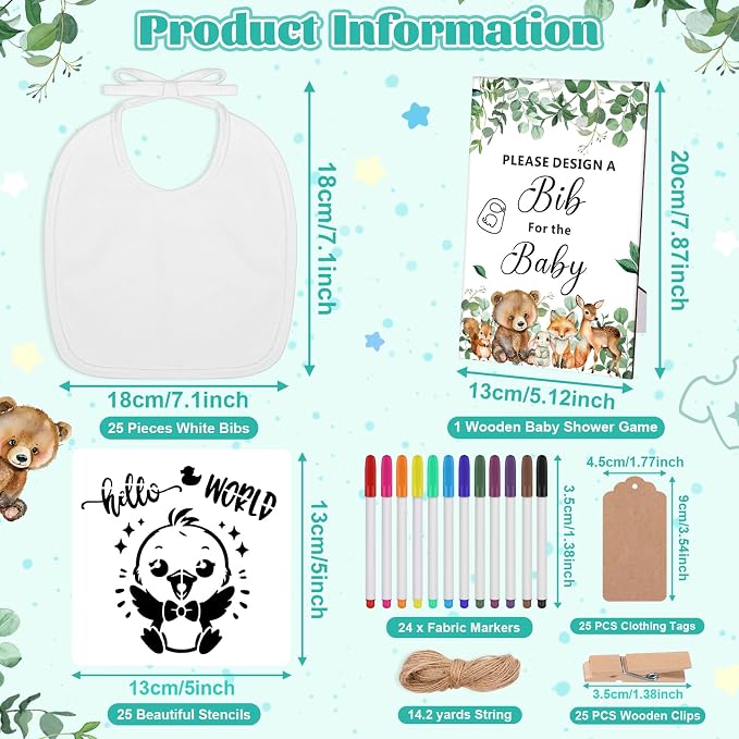 Baby Shower Game Sign Blank Bib DIY Set Newborn Essentials Stuff - Image 3