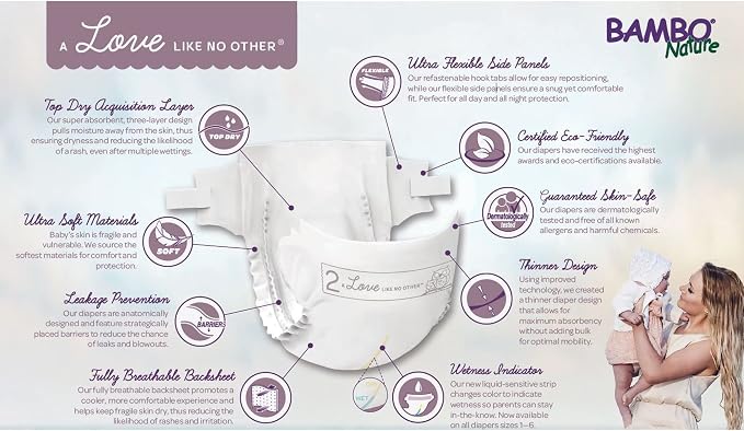 Bambo Nature Hypoallergenic Dream Baby Diapers, Premium Eco-Labeled Sustainable - Image 6