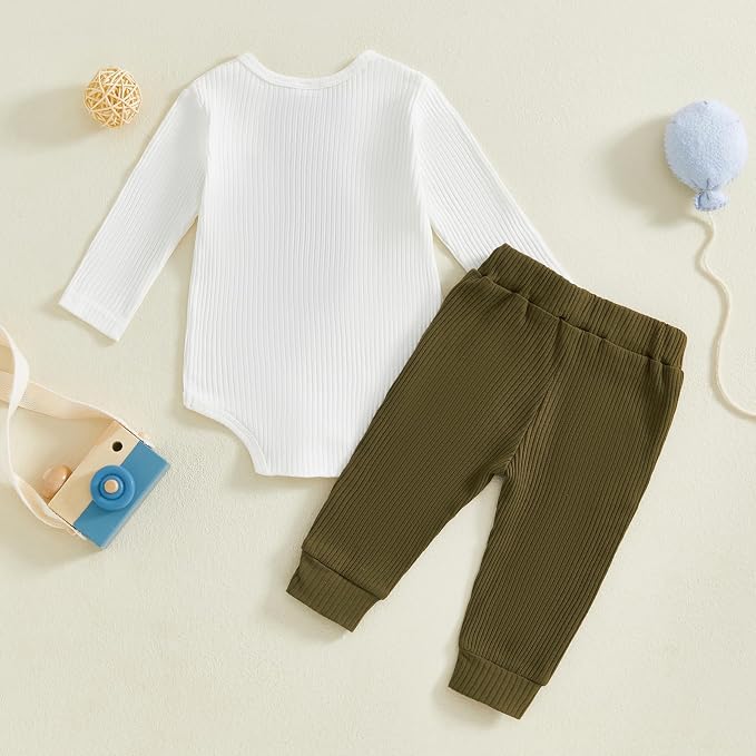 fhutpw Baby Boy Clothes 3 6 12 18 Months Ribbed Knitted Long Sleeve Romper and - Image 3