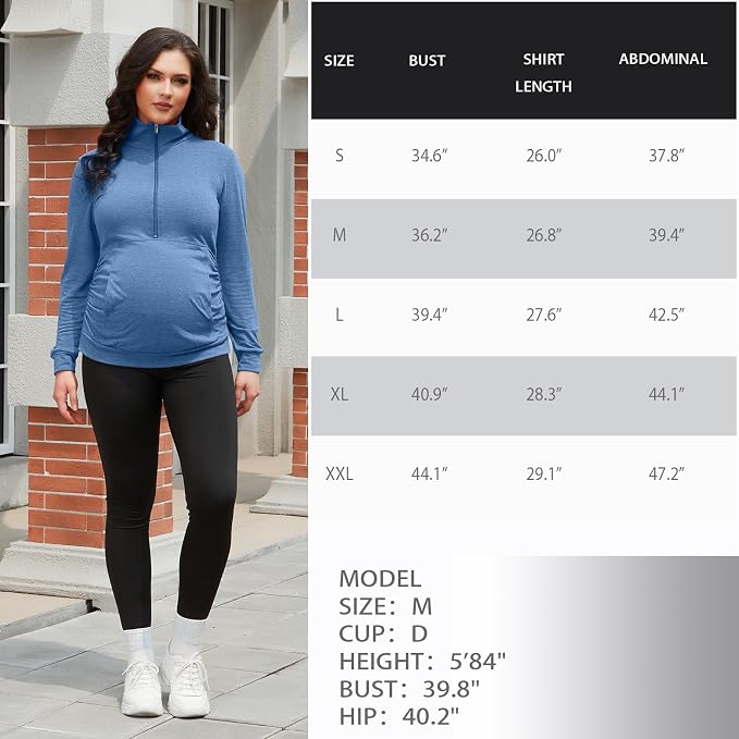 GINKANA Maternity Women's Long Sleeve Shirt Half Zipper Lapel Lightweight - Image 7