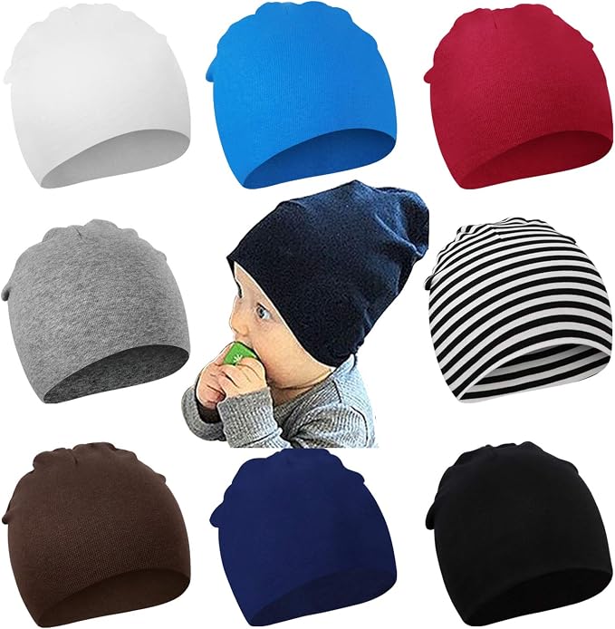 DRESHOW BQUBO 8 Pack Unisex Baby Beanie Hat Infant Toddler Kid Hats Baby Soft by DRESHOW