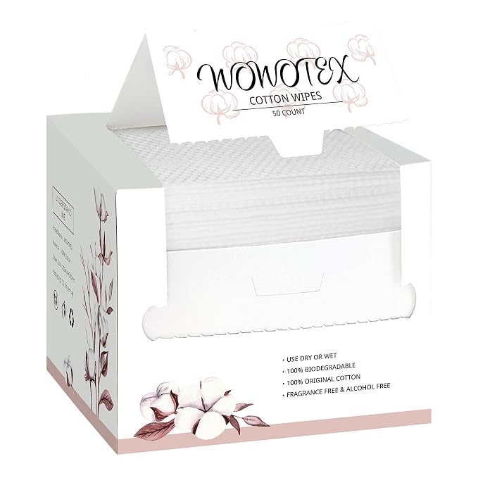 100% Cotton Disposable Face Towel 50 Count 10x12 Inch | Biodegradable Thick by WOWOTEX