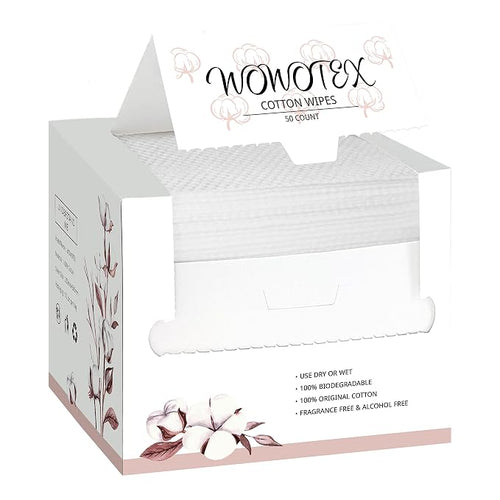 100% Cotton Disposable Face Towel 50 Count 10x12 Inch | Biodegradable Thick by WOWOTEX