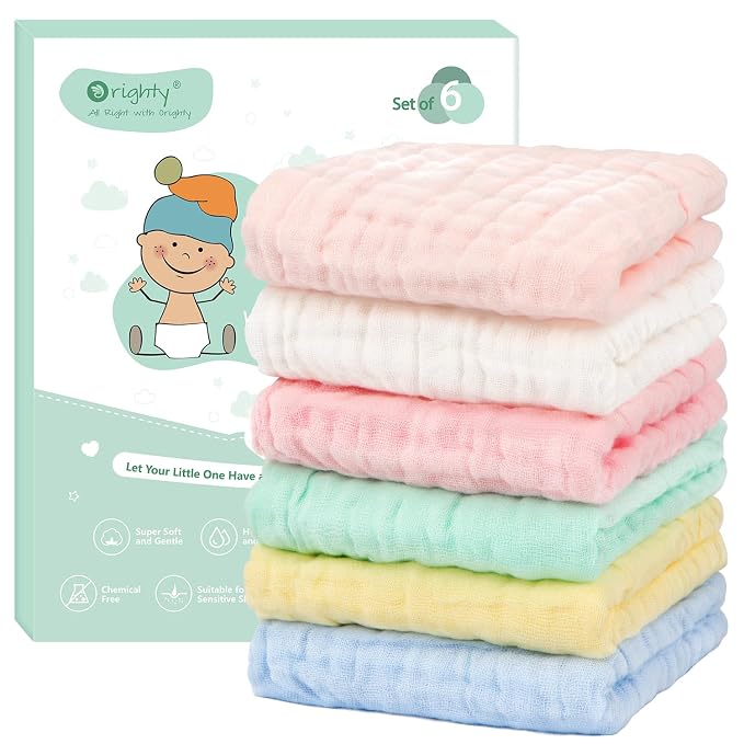 Orighty Muslin Baby Washcloths Pack of 6 by AllRightinOrighty