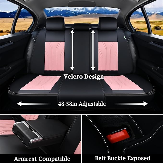 FLORICH Leather Seat Covers Pink Car Seat Covers Full Set Car Seat Protectors 5 - Image 4