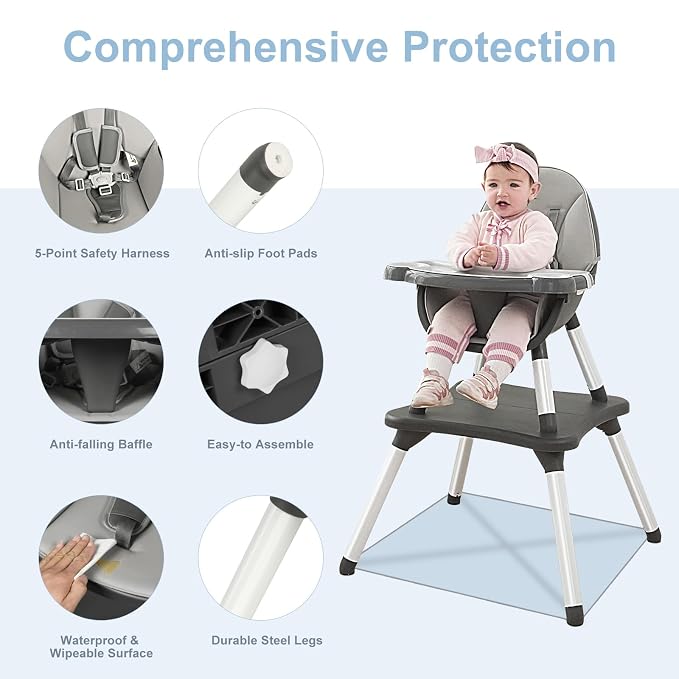 6 in 1 Baby High Chair, Convertible Highchair - Image 7