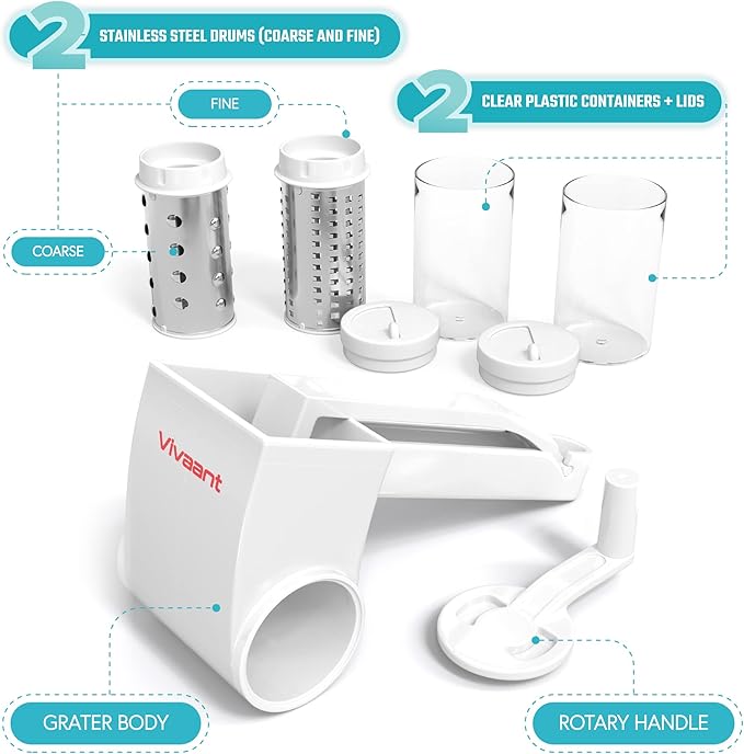 Parmesan Cheese Grater Hand Crank, Restaurant-Grade Rotary Cheese Grater - Image 2
